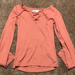 Hollister lace up pink long sleeve shirt